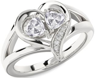 Salt & Pepper Diamond Silver Two Heart Ring