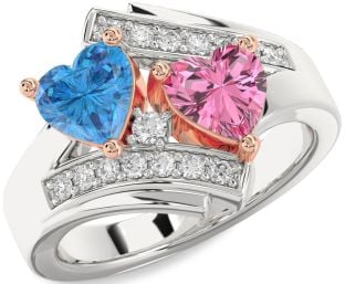 Diamond Platinum & Rose Gold Two Heart Promise Ring