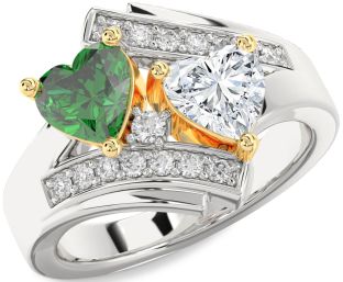Diamond Gold Silver Two Heart Promise Ring
