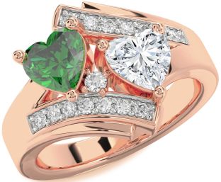 Diamond Rose Gold Silver Two Heart Promise Ring
