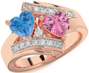 Diamond Rose Gold Silver Two Heart Promise Ring
