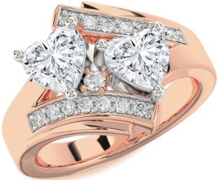 Diamond White Rose Gold Two Heart Ring