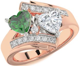 Diamond Rose Gold Silver Two Heart Promise Ring