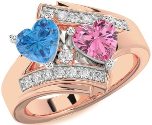 Diamond Platinum & Rose Gold Two Heart Promise Ring