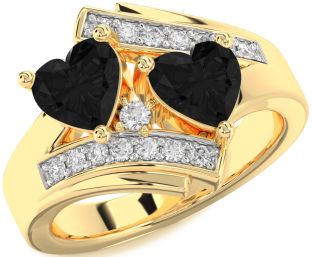 Black Diamond Gold Two Heart Ring