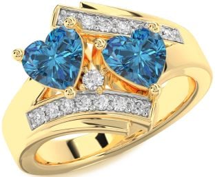 Blue Diamond Gold Two Heart Ring