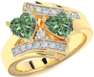 Green Diamond Gold Two Heart Ring