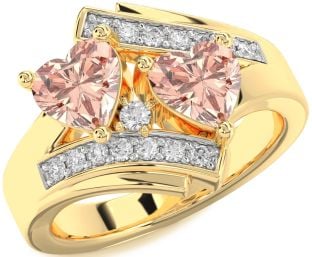 Diamond Morganite Gold Two Heart Ring