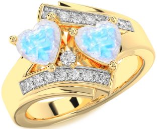 Diamond Moonstone Gold Two Heart Ring