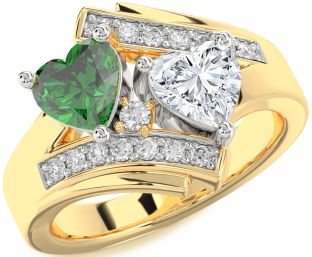 Diamond Gold Silver Two Heart Promise Ring