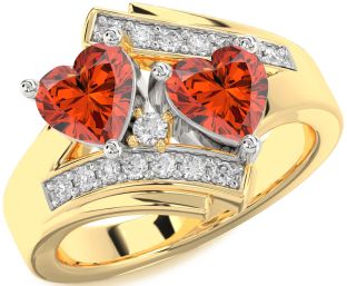 Diamond Fire Opal Gold Silver Two Heart Ring