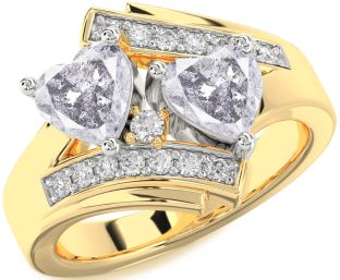 Salt & Pepper Diamond Gold Silver Two Heart Ring