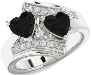 Black Diamond Silver Two Heart Ring