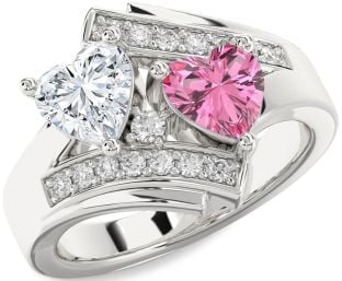 Diamond Silver Two Heart Promise Ring
