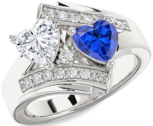 Diamond Silver Two Heart Promise Ring