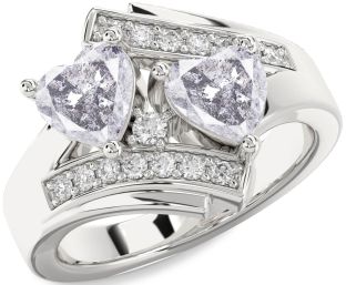 Salt & Pepper Diamond Silver Two Heart Ring