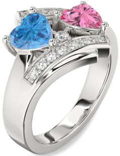 Diamond Silver Two Heart Promise Ring