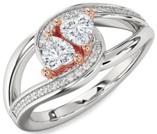 Diamond Silver & 10K Rose Gold Two Heart Ring