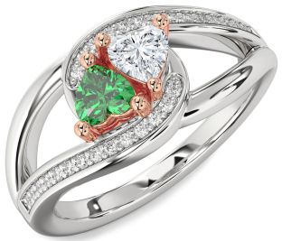 Diamond Platinum & Rose Gold Two Heart Promise Ring