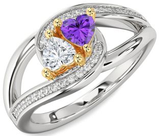 Diamond Silver & 10K gold Two Heart Promise Ring