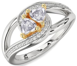 Salt & Pepper Diamond Gold Silver Two Heart Ring