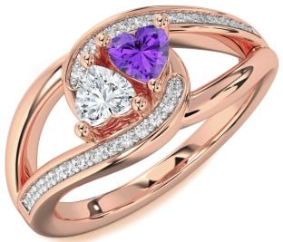 Diamond Rose Gold Two Heart Promise Ring