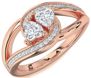 Diamond Rose Gold Two Heart Ring