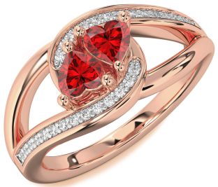 Diamond Emerald Rose Gold Two Heart Birthstone Ring