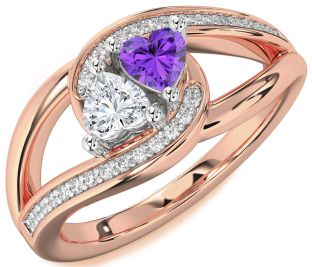 Diamond White Rose Gold Two Heart Promise Ring