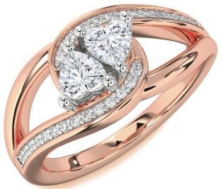 Diamond White Rose Gold Two Heart Ring
