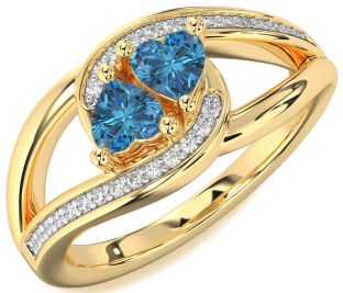 Blue Diamond Gold Two Heart Ring