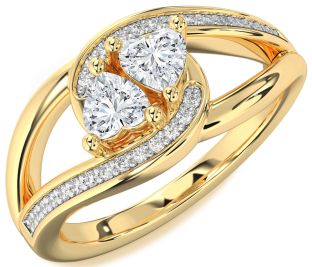 Diamond Gold Two Heart Ring