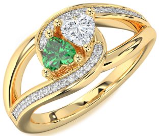 Diamond Gold Silver Two Heart Promise Ring