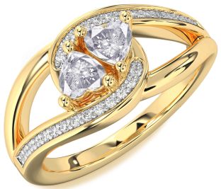 Salt & Pepper Diamond Gold Two Heart Ring
