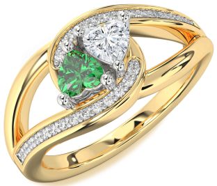 Diamond Gold Silver Two Heart Promise Ring