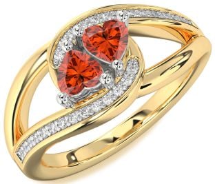 Diamond Fire Opal Gold Silver Two Heart Ring