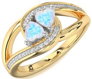 Diamond Moonstone Gold Silver Two Heart Ring