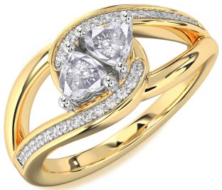Salt & Pepper Diamond Gold Silver Two Heart Ring