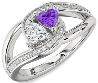 Diamond Silver Two Heart Promise Ring