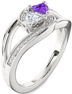 Diamond Silver Two Heart Promise Ring