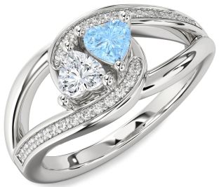Diamond Silver Two Heart Promise Ring