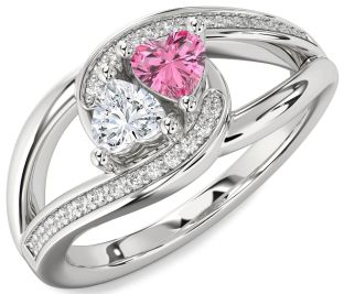 Diamond Silver Two Heart Promise Ring