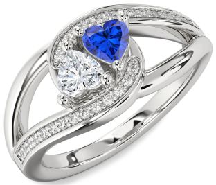 Diamond Silver Two Heart Promise Ring