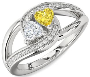 Diamond Silver Two Heart Promise Ring