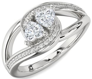 Diamond Silver Two Heart Ring