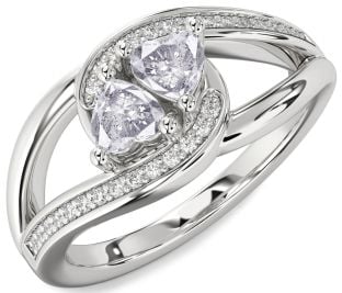 Salt & Pepper Diamond Silver Two Heart Ring