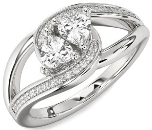 Diamond White Sapphire Silver Two Heart Ring