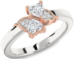 Diamond Silver & 10K Rose Gold Two Heart Ring
