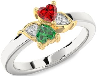 Diamond Silver & 10K gold Two Heart Promise Ring