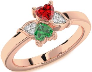 Diamond Rose Gold Silver Two Heart Promise Ring